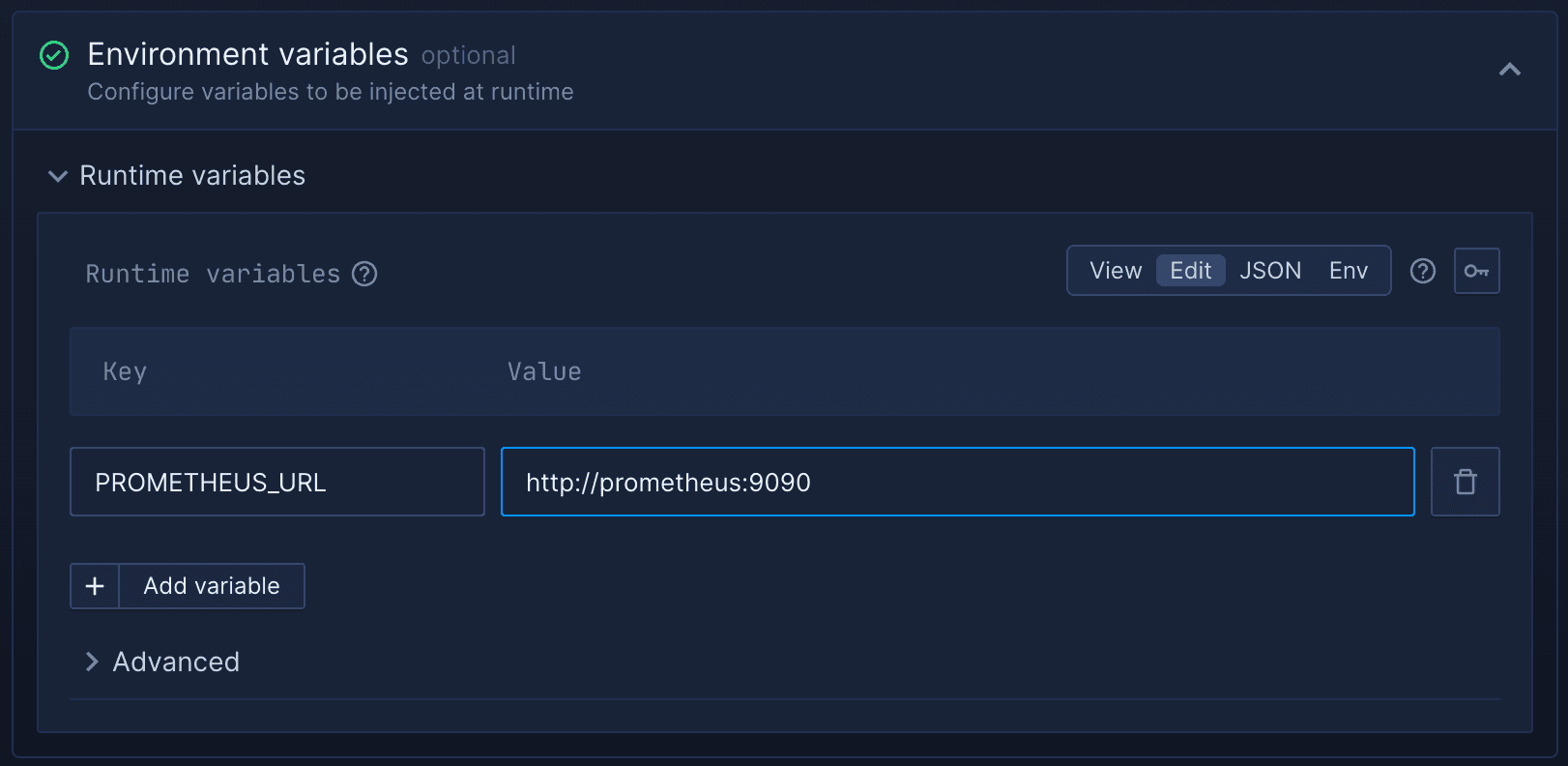 Northflank UI, create an environment variable