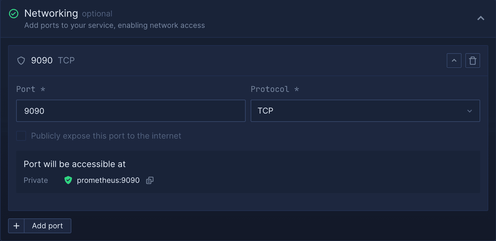 Northflank add network settings for Prometheus